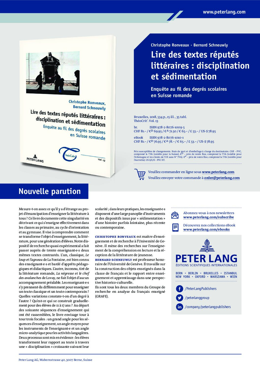Lire des textes réputés littéraires_Ronveaux_Schneuwly